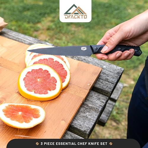 DFACKTO Premium Rugged 3-Piece Kitchen and Camping Knife Set, High Carbon Stainless Steel, G10 Handles, Full Tang - BBQ, T...