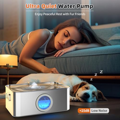 12L/3.2Gal Dog Water Fountain Stainless Steel with Silicone Mat & 3 Set Filters, DYSJ01 Dog Fountain Water Bowl for Large ...