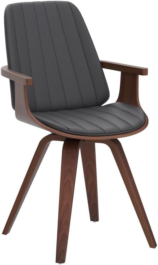 WUPOTO Swivel Dining Chairs, Set of 2 Kitchen Swivel Chairs with Walnut Craftsmanship, Upholstered Faux Leather, Wooden Arms and Legs, Walnut Dining Chairs for Kitchen/Living Room - Black