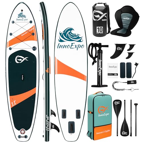 InnoExpo Inflatable Stand Up Paddle Boards with Premium Accessories, Wide Stable SUP Paddle Board Design, Non-Slip Comfort...
