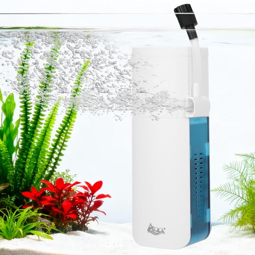 AQQA Aquarium Filter for 5-10 Gallon Tank, 79GPH Internal Small Fish Tank Filter with Dual Water Outlet & Aeration for Cry...