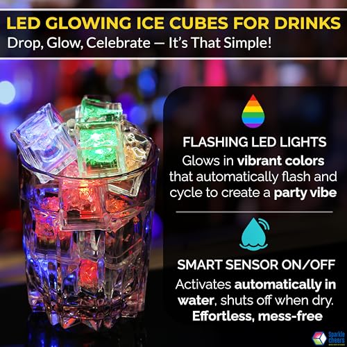 LED Light Up Ice Cubes for Drinks, Multi-Color Liquid Activated Waterproof Reusable Glow Ice Cubes for Party, Wedding, Bar...