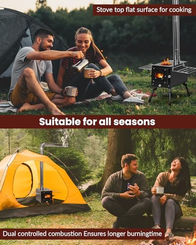 Wood Stove,YRenZ Hot Tent Stove with 7-Section Stainless Steel Chimney, HeatControl Stovepipe and Elbow Pipe, Wood Burning...