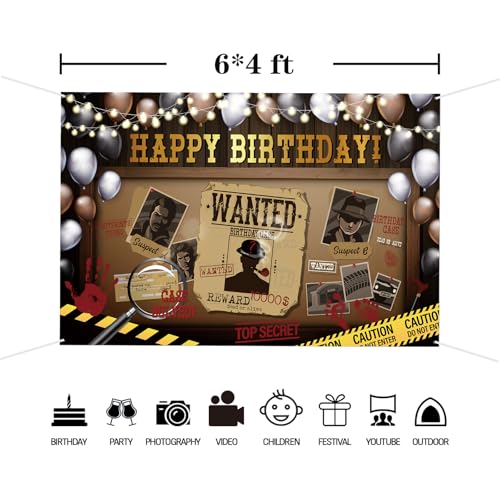 Detective Theme Birthday Backdrop, Murder Mystery Party Decoration, Funny Photography Supplies - Secret Spy - Who's The Bi...