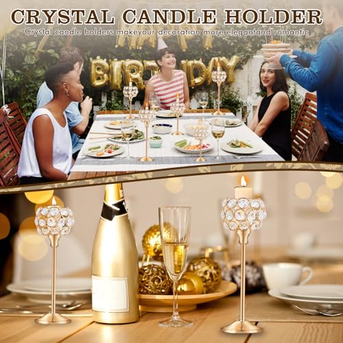 Crystal Metal Tealight Candlestick, Bling Bowl Candelabras, Tall Crystal Candle Holders Elegant Candle Centerpiece for Din...