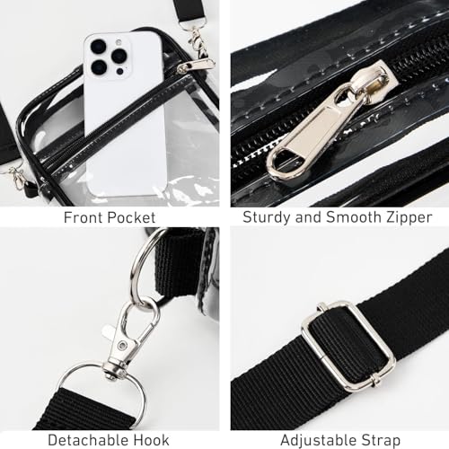 Fibrdoo Clear Crossbody Purse Bag, Clear Bag Stadium Approved with Front Pocket for Concerts Sports Festivals