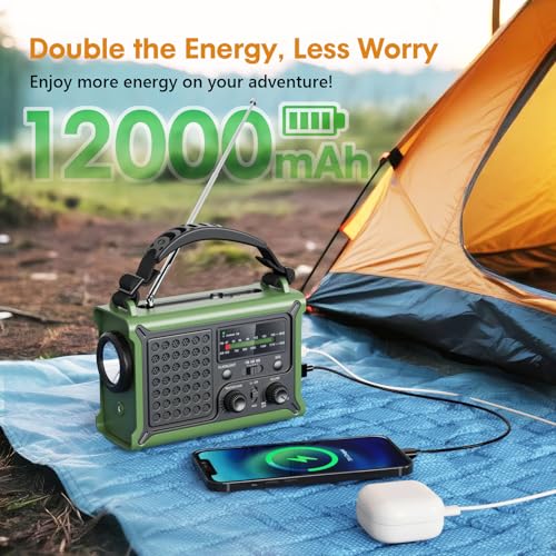 Raynic NOAA Weather Radio 12000mAh, Emergency Weather Radio with 2X Faster Solar & Hand Crank Charging, 5W Flashlight, Rea...