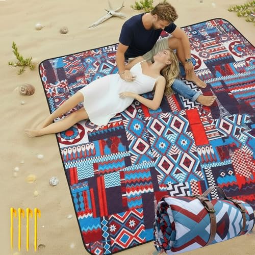 SONGYUAN Extra Large Picnic Outdoor Blanket, 80''x80'' Waterproof Foldable Blankets Gingham Picnic Mat for Beach, Camping ...
