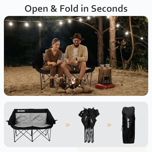 Huskfirm Double Camping Chair Oversized Loveseat & Wood Burning Stove Folding Wood Stove for Tent, Cooking, Courtyard, Cam...