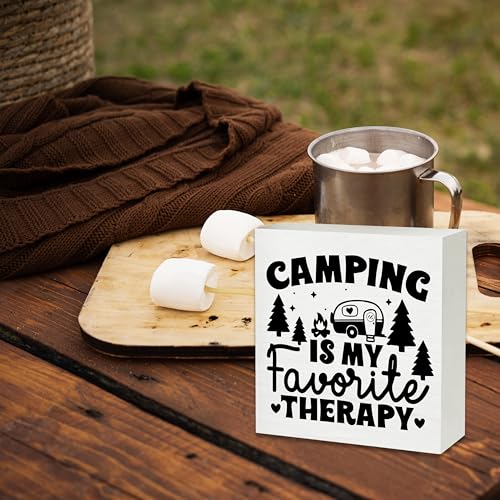 Camping Is My Favorite Therapy,Camping Decor For Camper,Wooden Plaque Sign Box For Tent Home Table Shelf 5x5 Inches.(097)