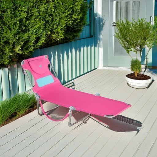 Ostrich Ladies Comfort Lounger with Chest Support, Portable Reclining Outdoor Patio Beach Lawn Camping Pool Tanning Chair, Pink, Chaise Lounge Only