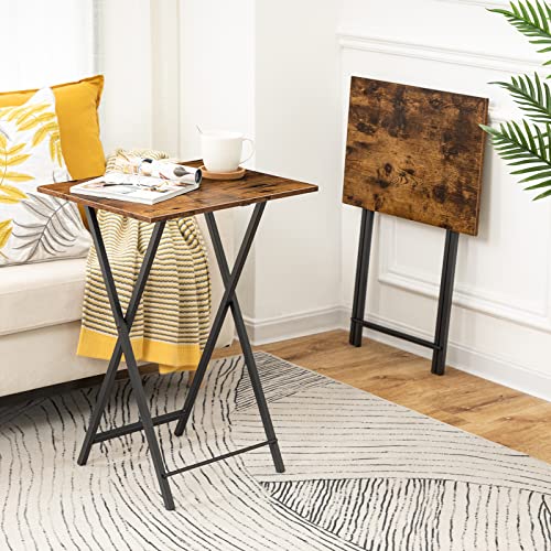 HOOBRO Folding TV Tray Tables, Set of 2 Side Table for Small Space, Industrial Snack Tables for Eating at Couch, Stable Me...