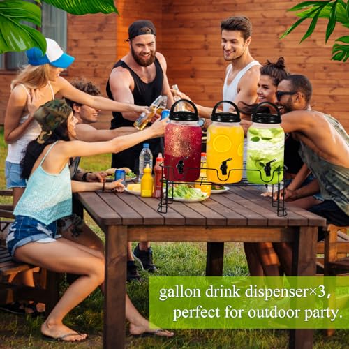 Tanlade 3 Pcs Plastic Drink Dispenser with Stand Beverage Dispenser with Sturdy Metal Base Juice Dispensers for Parties Le...