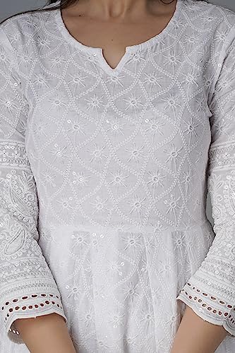 JG JAI GOVINDAM Chikankari Cotton Anarkali Indian Kurti for Women Summer Dress Kurta Pant with Dupatta Set Pakistani Kurta