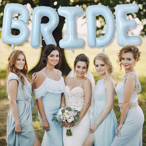 40 Inch Baby Blue BRIDE Balloons, Large Light Pastel Bride Foil Helium Balloon Banner for Bachelorette Something Blue Befo...