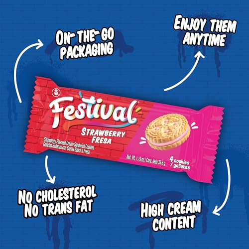 Festival Strawberry Cookies | Cream Strawberry Sandwich Cookies | Natural Dyes & Low Sodium | High Cream Content | 14.6 Oz...