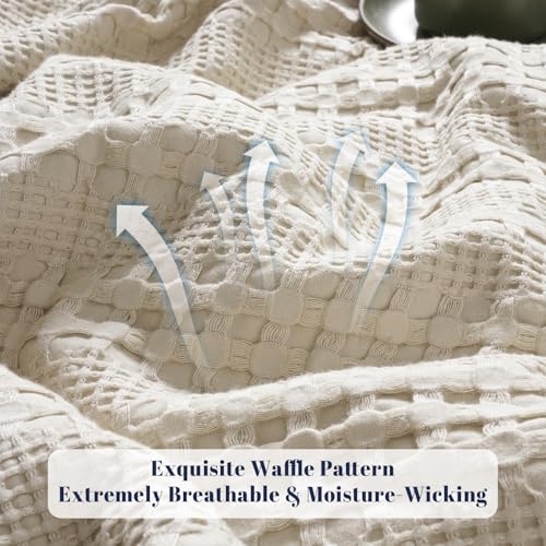 PHF Cooling Waffle Blanket King Size, Lightweight 60% Rayon Derived from Bamboo & 40% Cotton Breathable Blanket for Hot Sl...