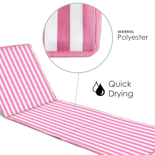 just be... Beach Sun Mat Folding Lightweight Portable Adjustable Sunbathing Recliner with Backrest Support and Valuables P...