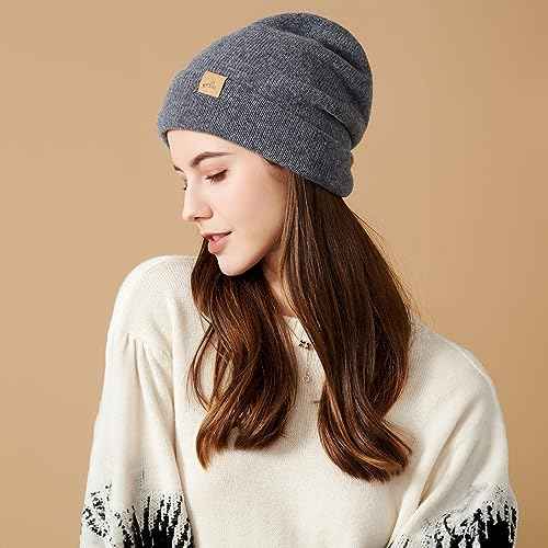Mens Beanie Merino Wool Warm Hats for Women Men Knit Slouchy Double Layer Warm Cuffed Skull Beanie Skiing Skating