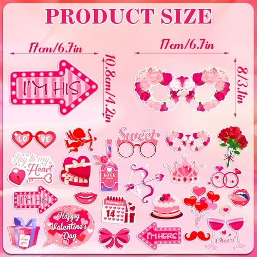 Happy Valentine's Day Photo Booth Props Kit, 24 PCS Selfie Photo Booth Accessories with “Happy Valentine’s Day” Signs, Cut...