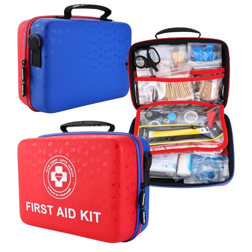 Large First Aid Kit - 410 Piece Dual-Color Emergency Kit with Hard Shell & Fluorescent Interior Coating, Professional Surv...