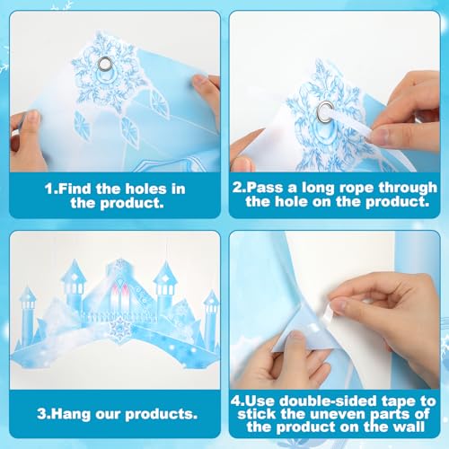 Polyester Fabric 104×70inch Winter Snow Castle Party Door Banner Wonderland Door Decoration Ice Snow Themed Backdrop for G...