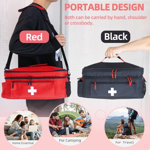 ALSLEA First Aid Bag Empty Large Medical Bag with Shoulder Strap 16”x 9½” x 7” Medicine Organizer Box Travel First Aid kit...