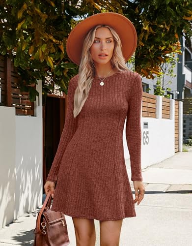 OFEEFAN Fall Dresses for Women 2025 Long Sleeve Crew Neck Sweater Dress