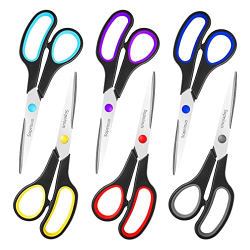 Scissors Set of 6-Pack, 8" Scissors All Purpose Comfort-Grip Handles, Sharp Scissor for Office Home School Craft Sewing Fa...