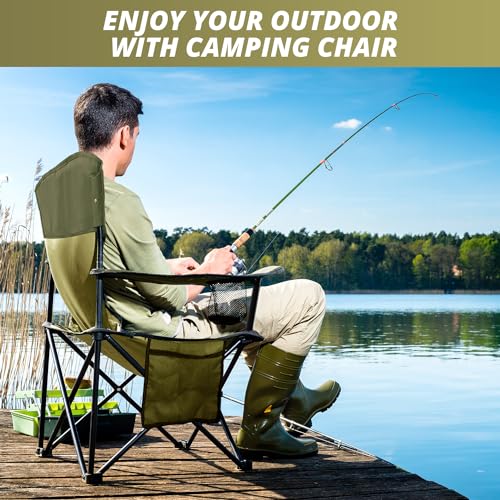 SAILARY 2PCS Folding Outdoor Beach Camp Chair with Cup Holder, Storage Pocket, Waterproof Bag Outdoor Arm Chair, Supports ...