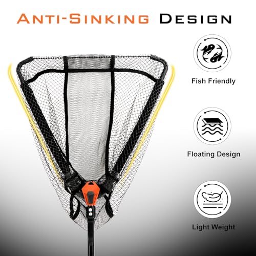 YVLEEN Floating Fishing Net Fish Landing Net - Upgraded Design Foldable & Lightweight Freshwater Fishing Landing Net, Ultr...