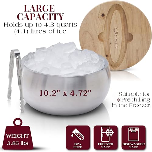 Gusto Nostro 4.1L Insulated Ice Bucket with Lid and Tongs, Double Wall Stainless Steel Ice Bucket Large, BPA Free Ice Buck...