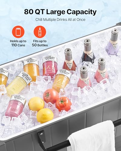 VEVOR 80QT Rolling Ice Chest, Holds up to 50 Bottles / 110 Cans, Portable Patio Party Bar Drink Cooler Cart with Bottom Sh...