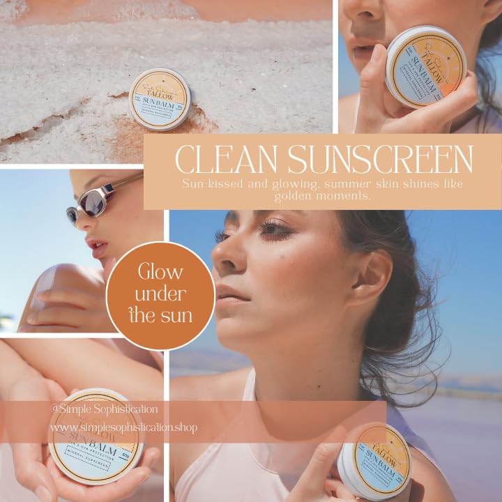 Tallow Sun Balm- with grassfed beef tallow, castor oil, zinc oxide | Mineral Sunscreen | Natural, Organic | Reef Safe, Ocean Fri