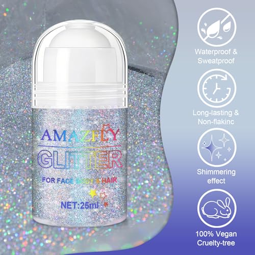 1PC Roll-on Holographic Body Glitter Gel for Body, Hair, Face, Chameleon Color Changing Glitter Gel Under Light, Chunky Me...