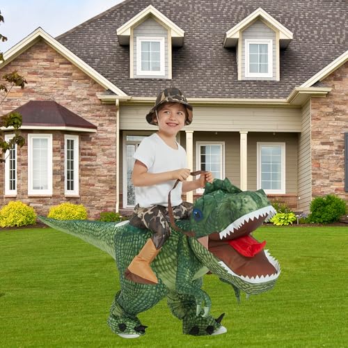 One Casa Inflatable Costume Dinosaur Riding T Rex Air Blow up Funny Party Halloween Costume for Kids