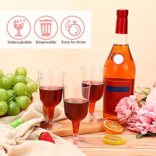Meanplan 100 Pcs Plastic Wine Glasses with Stem 6oz Plastic Wine Cups for Parties Disposable Stackable, Wedding Picnics(Si...