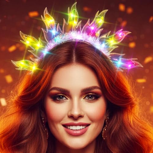 DRESBE Light Up Sun Goddess Headband LED Flame Headbands Fire Halo Party Hair Accessories for Women (Colorful Light)