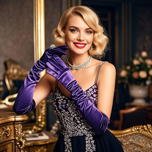 THARAHT Women Long Gloves with Satin Elbow Length for 1920s Opera Tea Party Costumes Bridal Evening Dress