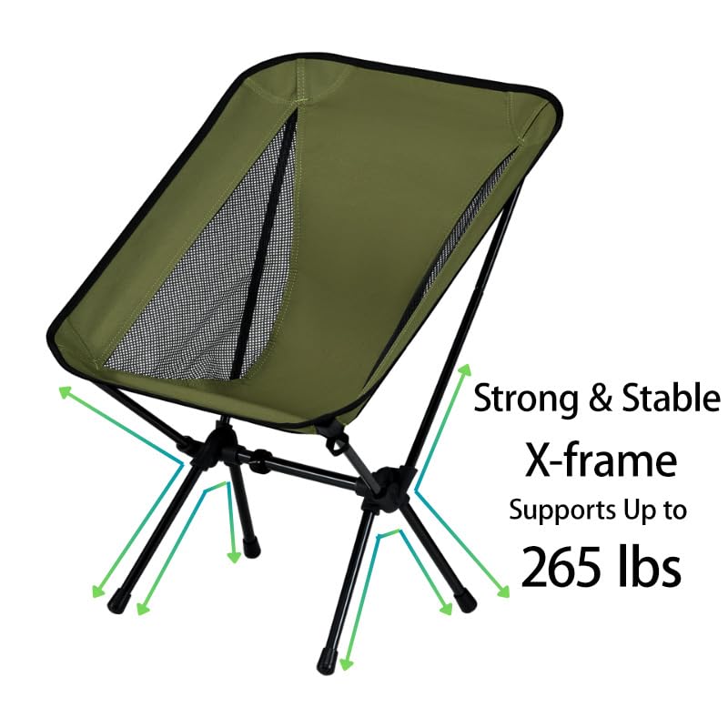 Lightweight Portable Essential Folding Camping Chair,Sturdy with X-Frame,120kg Capacity,Foldable with Carry Bag,Quick Setu...