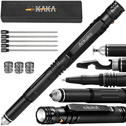 The Most Loaded 7-in-1 Tactical Pen: Solves Others Weaknesses, Self Defense Tip + Flashlight + Ballpoint + Stylus + Bottle...