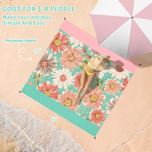 BYDOLL Beach Blanket Waterproof Sandproof 78''×81'' Suits1-4 Adults Compact Lightweight Oversized Sand-Free Blanket Large ...