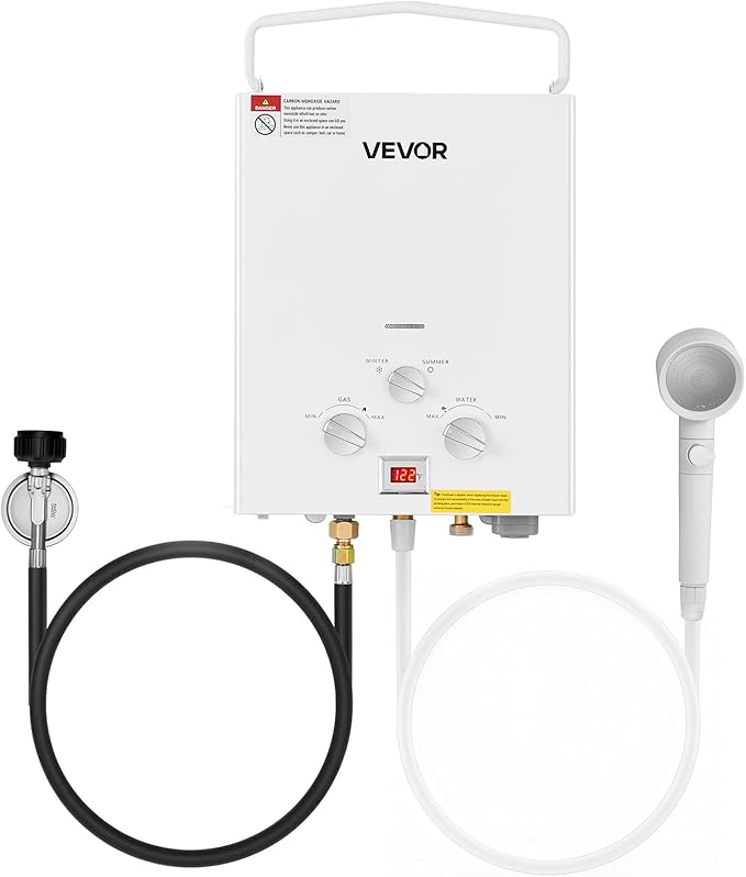VEVOR Portable Propane Water Heater, 5L Tankless Outdoor Water Heater, 34000 BTU 1.32 GPM Instant Hot Water, with Accessor...