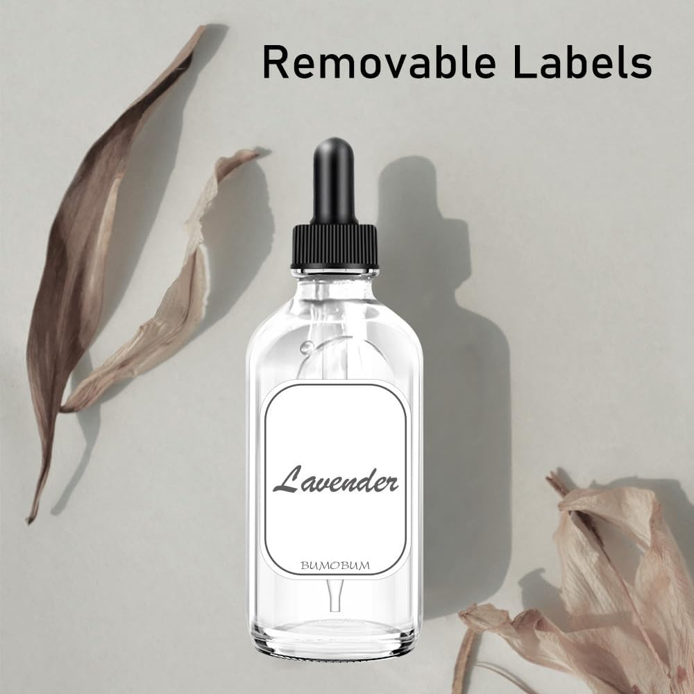 Bumobum Dropper Bottles 4oz, 2 Pack Clear Tinctures Bottle with Dropper for Essential Oils with Funnel, Labels & Pipette, Glass Dropper Bottles for Aromatherapy(Unbreakable Plastic Eye Dropper)