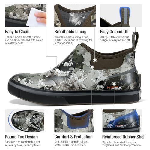 HISEA Men's Deck Boots Waterproof Ankle Rain Boots Neoprene Saltwater Fishing Boot Outdoor