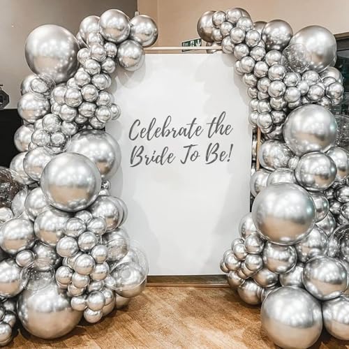 Awenztech 120pcs 5 inch Metallic Silver, Small Chrome Silver Latex Balloons for Graduation Wedding Baby Shower Disco Birth...