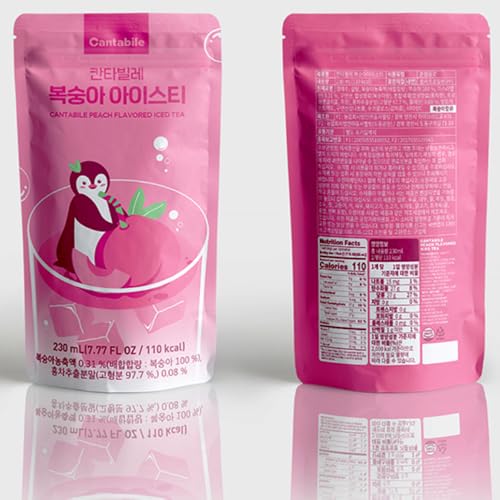 Cantabile Korean Convenience Store Pouch Drink Ready-to-Drink Refreshing Beverage Imported from Korea (Box of 10, Peach Ic...