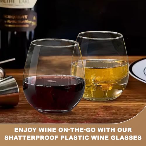 OTOB 40 Pack Reusable Stemless Plastic Wine Glasses, 12 OZ Unbreakable Champagne Whiskey Glass, Round Clear Disposable Coc...