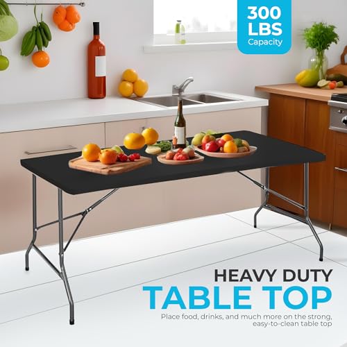 SIMPLI-Magic 8ft Portable Plastic Folding Table – Indoor & Outdoor Heavy-Duty Foldable Utility Table w/Handle for Party & ...