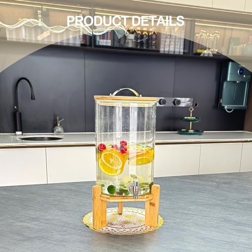 Winsterch 2 Gallon Drink Dispenser for Parties, Glass Beverage Dispenser with Wood Stand and Spigot, Lemonade, Tea, Juice ...